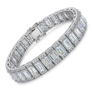 Pulsera de tenis RCK Global con diamantes talla baguette, chapada en oro blanco de 14K sobre plata de ley 925, estilo vintage, unisex, ideal para regalo. - Product Image 4