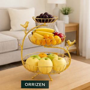 Support à fruits 3 niveaux doré, écologique, durable et multifonctionnel, en métal, pour fruits et légumes, design oiseau, rangement de comptoir - Product Image 2