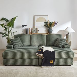 Divano a 3 Posti in Corduroy da 84 Pollici con 3 Cuscini Schienale, 2 Cuscini Decorativi, 2 Pouf, 2 Spazi Contenitori, Portabicchieri Integrato, Comodo per il Soggiorno - Product Image 5