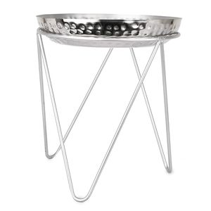 Silver Hammered <b>Metal</b> <b>Bowl</b> with Wire Stand - Product Image 4