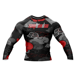 Saqibandco Rashguard Unisex Negro con Estampado de Nubes Naranjas, Ajustado, para BJJ, Spandex/Poliéster 240g, Elástico, Absorbe la Humedad, para Deportes de Combate - Product Image 3
