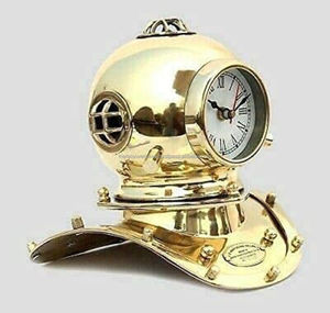 Mini casco de buceo de latón hecho a mano, reloj de pared náutico antiguo Vintage, regalos de negocios para el hogar chapados en oro tallados digitales - Product Image 2