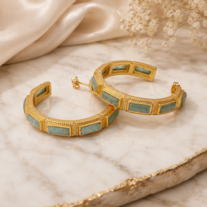 ต่างหูห่วงอัญมณี Amazonite ชุบทองห่วงสี่เหลี่ยมอัญมณีของขวัญสำหรับเธอ - Product Image 1