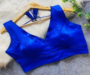 Blusa de Seda Dupion Azul Rey, Manga Corta, con Cuentas en Relieve, Estilo Minimalista Indio-Pakistaní, Ropa Étnica LDB 85284 - Product Image 1