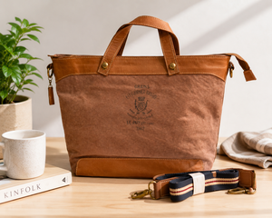 Sac fourre-tout vintage en toile avec deux poignées en cuir, fermeture éclair, résistant à l'eau et ciré, imprimé lettres, pour usage quotidien et voyage - Product Image 4
