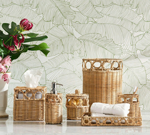 Juego de Accesorios de Baño de Ratán Natural, Caja de Pañuelos de Mimbre Tejida a Mano, Dispensador de Jabón y Bandeja para Hotel y Spa - Product Image 1