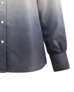 Chemise boutonnée à manches longues pour femme, dégradé beige à gris anthracite, style décontracté pour le bureau, fabrication sur mesure OEM, haut de gamme. - Product Image 5