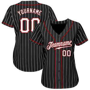 Black White Pinstripe White <b>Red</b> Baseball Jersey for Men Button Down Team Uniform Breathable Lightweight Athletic Tournament - Product Image 1
