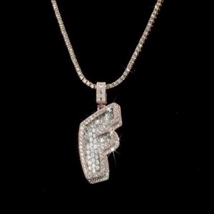 จี้เพชรตัวอักษร F แบบ Iced Out สั่งทำพิเศษ ทองคำแท้ 18K สไตล์ฮิปฮอป เครื่องประดับผู้ชาย เพชรธรรมชาติทรงบาแกตต์ รับรองโดย GIA - Product Image 1