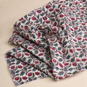 Teal Blue Red Floral Stripe Hand Block Printed Cotton Fabric <b>Set</b> For Dress Kurta <b>Sewing</b> Home Textile Craft Apparel Material - Product Image 5
