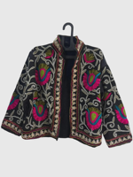 Veste en coton brodée à la main, manches longues, col mandarin, motif floral, grande taille, vêtements d'automne pour femmes