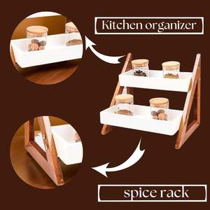 Étagère de rangement multifonctionnelle en bois pour cuisine, support pour épices, pots, ustensiles, vaisselle, assiettes - Product Image 3