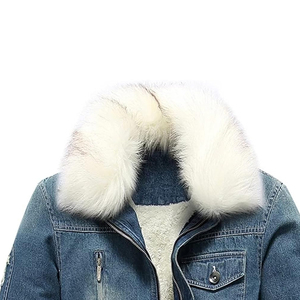 Men's Denim <b>Jacket</b> Stand Collar Zipper Closure Waterproof Patchwork Design Winter Casual Style Regular Fit Solid Color Washed - Product Image 6