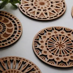 Hand Carved Design Acacia Wooden Coasters Factory Direct Teacups Thick Anti-Scalding and Heat Insulation Custom Coasters