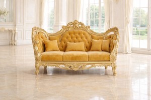 Luxury European Style 5 Seater <b>Sofa</b> Set in Gold Finish Teak Wood <b>Sofa</b> With Center Table Antique Style <b>Living</b> <b>Room</b> Collection USA - Product Image 2
