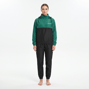 Custom Printing Women's Regular Fit Hooded Nylon Tracksuit Quarter Zip Color Block Sweatshirt and <b>Athletic</b> Pants Set - Product Image 3