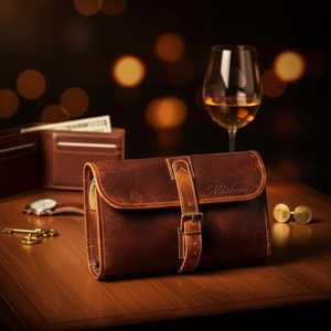 Trousse de Toilette en Cuir Véritable pour Homme, Trousse de Rasage de Luxe, Pochette de Voyage pour Cosmétiques, Prix de Gros TYG-0124 - Product Image 1