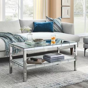 W 39.5\" X <b>D</b> 19.5\"X H 19.5\" 2-Layer Crystal Mirror Stainless Steel Frame Coffee <b>Table</b> for Offices Shops Living Rooms - Product Image 1