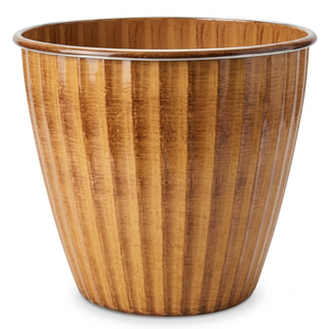 Pot de fleurs en fer robuste, imitation bois, rainuré, rond, pour intérieur et extérieur, décoration de jardin, bac de rangement en métal - Product Image 3