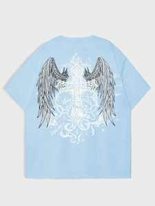 Custom Print Angel <b>Wing</b> Cross Men’s <b>Shirts</b> Soft Cotton Oversized Tshirts for Men Light Blue Streetwear Casual Apparel Production - Product Image 3