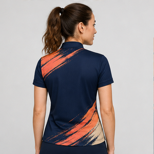 Polo de Manga Corta para Mujer, Cuello Mandarín, Color Azul Oscuro Coral, Personalizado, de Secado Rápido y Transpirable, Uniforme de Equipo WPS-0838 - Product Image 2