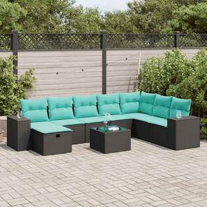 9 Piece Black Poly <b>Rattan</b> Patio <b>Sofa</b> Set with Cushions Garden <b>Sofas</b> - Product Image 1