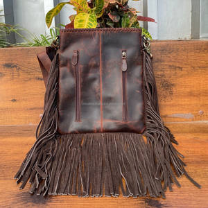 Hot Selling Women's Genuine Leather Crossbody Purse Western Floral Bucket <b>Large</b> Fringe Concealed Carry Zipper Hand Tooled Nylon - Product Image 4