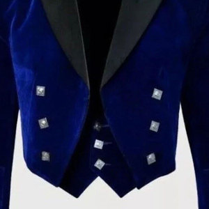 Hot Men’s Scottish Blue Velvet Prince Charlie Jacket with 5-Button <b>Vest</b> Jacket - Product Image 4