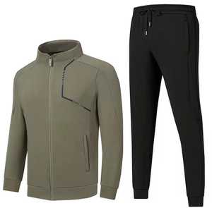 Survêtement pour homme, couleur unie, fermeture éclair intégrale, poches latérales, polyester respirant, décontracté, coupe régulière, col montant, manches longues - Product Image 5