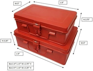 Minimalist Red <b>Metal</b> <b>Trunk</b> Set Rectangular Hinged Closure Classic Design With Lid For Sundries Stacking <b>Storage</b> Box - Product Image 2