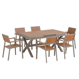 Set da Pranzo per Esterni U_Style Flessibile e Pratico, Include Sei Sedie e un Tavolo Estensibile da 62.9-82.6 Pollici per Uso in Giardino - Product Image 3