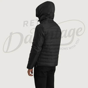 Chaqueta Acolchada Negra para Hombre con Capucha Desmontable Extra Grande, Parka Acolchada Cálida de Invierno, Abrigo Térmico para Exteriores - Product Image 2