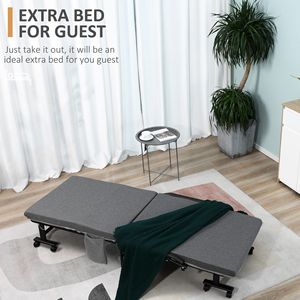 Portable Dark Grey Rollaway <b>Bed</b> with Adjustable Backrest <b>Folding</b> Guest <b>Bed</b> on Wheels - Product Image 4