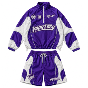 <b>Men's</b> Custom Nylon Patchwork Windbreaker <b>Hoodie</b> <b>Shorts</b> <b>Set</b> With Lightweight Fabric for Contemporary Streetwear Clothing Brands - Product Image 3