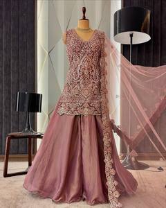 Luxury Star Georgette Embroidered <b>Top</b> With Plain Palazzo And Soft <b>Net</b> Dupatta Party Wear Set For Women - Product Image 6