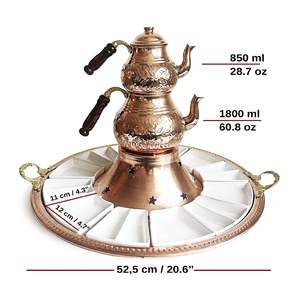 Juego de Desayuno Redondo de Cobre con Diseño Floral Audaz, Estilo Zen Asiático, Tallado a Mano, con Tetera, Quemador, Mini Platos y Hervidor de Té para Estufa - Product Image 4