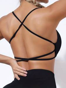 Women's Plus Size Ruched V Neck High Stretch Breathable Eco-Friendly Fitness Sports Bra Front High Quality Activewear Backless - Product Image 3