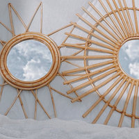 Miroir mural en rotin naturel floral grand format Art déco moderne le plus vendu 160x100cm Décoration intérieure Hôtels Cuisines Salles à manger