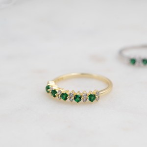 Sami Jewels Emerald <b>Ring</b> 925 Sterling <b>Silver</b> 14K Gold Plated Gemstone <b>Stacking</b> May Birthstone Gift For Her Women - Product Image 6