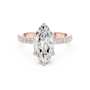Anillo unisex de oro macizo de dieciocho quilates con diamante talla marquesa de dos quilates, piedra cultivada en laboratorio con halo oculto, anillo de compromiso fino. - Product Image 3