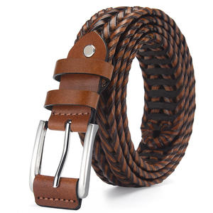 Ceinture en cuir véritable pour homme, tressée, respirante, réglable, avec boucle en acier solide, style décontracté et tendance. - Product Image 1
