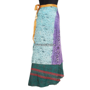 Jupes longues en soie Sari indienne vintage de créateur, 2 couches, style hippie magique, pour soirée, à porter en tour de taille - Product Image 5