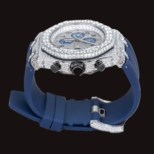 Montre personnalisable en caoutchouc bleu avec diamants Moissanite, demi-sertie, classique, bijoux pour homme à prix abordable - Product Image 3