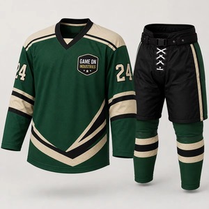 Ropa Deportiva Profesional, Transpirable, Ecológica, Impermeable, Sublimada, Proveedor OEM ODM, Jersey y Pantalones de Hockey sobre Hielo Personalizados en Verde y Negro - Product Image 1