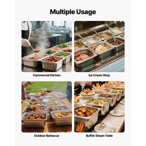 Set di 6 Vaschette in Acciaio Inox Formato 1/6, Profondità 4 Pollici, Antiaderenti, per Ristoranti, Riutilizzabili, Antiruggine, per Hotel e Ristoranti - Product Image 6