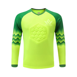 Ensemble de maillot de gardien de but pour homme, vert et noir, rembourré, manches longues, col en V, respirant, polyester, uniforme de gardien de but de football personnalisé - Product Image 6
