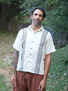 Camisa Kurta Corta de Algodón Estampada a Mano para Hombre, Estilo Étnico, Color Crema, Informal, para Verano, Gran Venta 2026 - Product Image 3