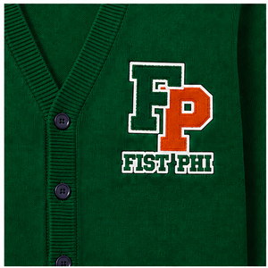 Cardigan en tricot vert pour femme FAMU, col en V, manches longues, logo FIST PHI brodé, style classique, vêtements universitaires personnalisés - Product Image 5