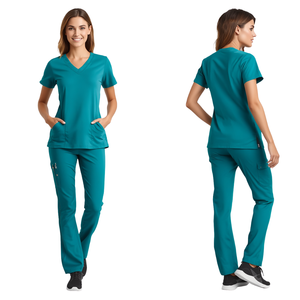 Tenue médicale haut de gamme pour femme, couleur turquoise caribéenne, légère et extensible, avec pantalon de jogging moderne - Product Image 1