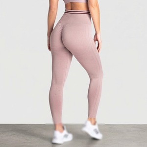 Leggings de yoga sans couture à taille haute, pantalon côtelé uni pleine longueur pour la gym et la course, extensible dans les quatre sens en Spandex et Nylon - Product Image 6